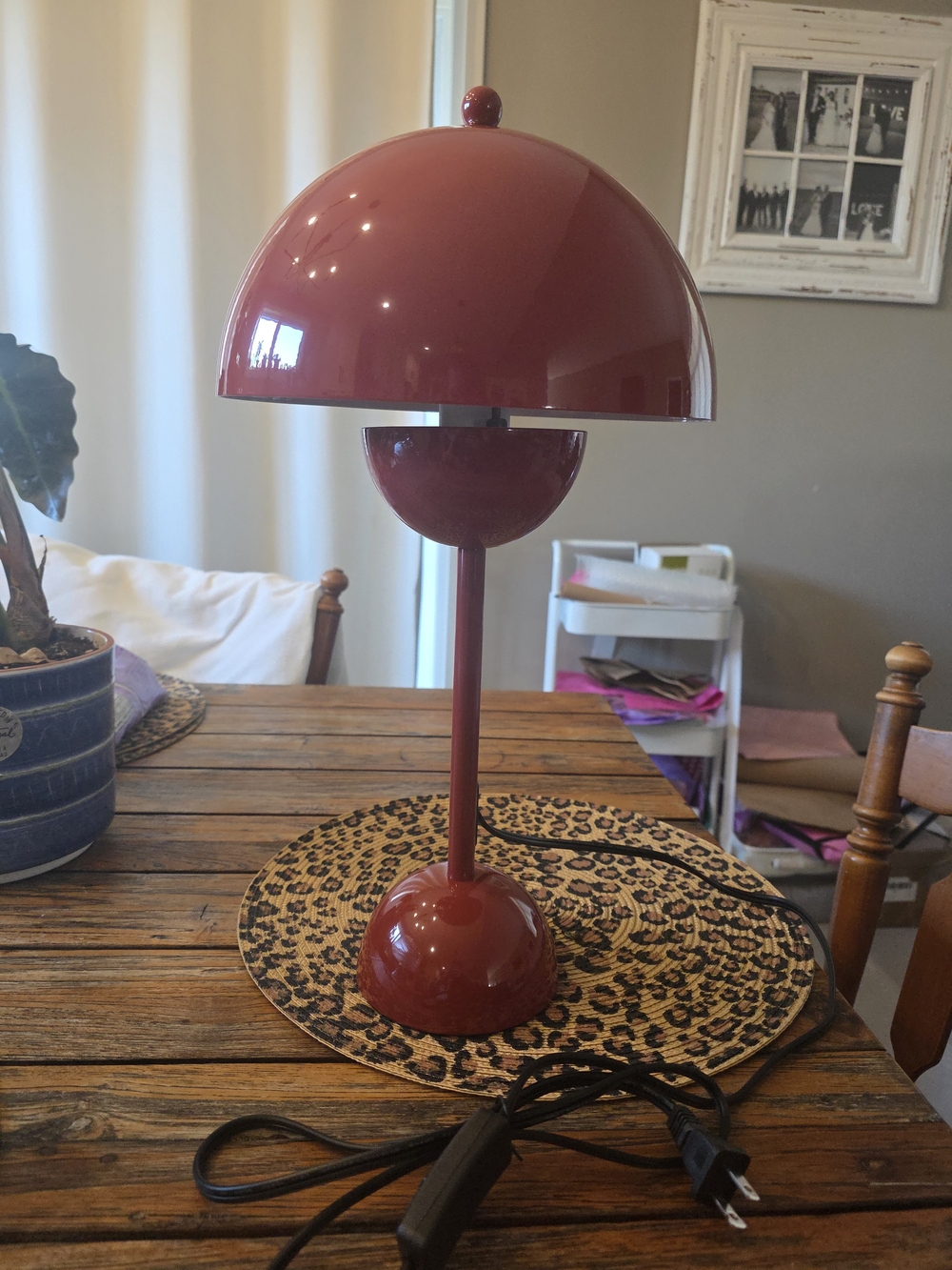 Retro Dome Table Lamp in Deep Red Set Of 2